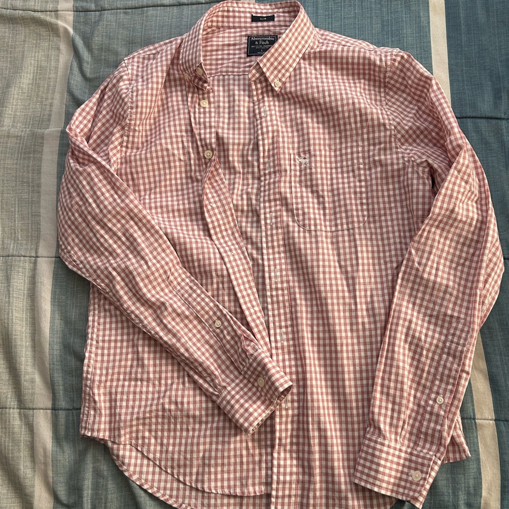 Abercrombie Slim Button up, Men’s Large Pink/Salmon